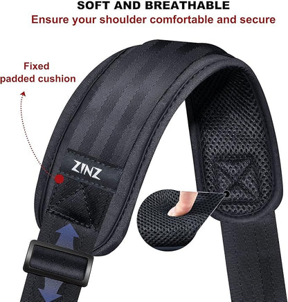 ZINZ 79.5" Universal Strap with Ultra-Thick Fixed Breathable Pad - Adjustable Heavy-Duty Shoulder Strap for Laptop, Crossbody, Luggage, Gym, Camera Bag and More - D01G01