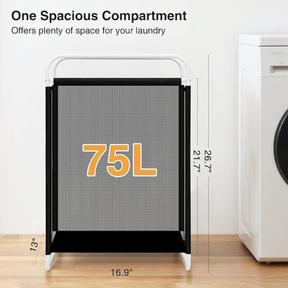 STO STO Laundry Hamper, 75L Laundry Basket with Vinyl Mesh Bag, Lightweight Portable Dirty Clothes Hamper, Laundry Bin with Metal Frame for Laundry Room, Bedroom, Closet and Dorm, Black Mesh