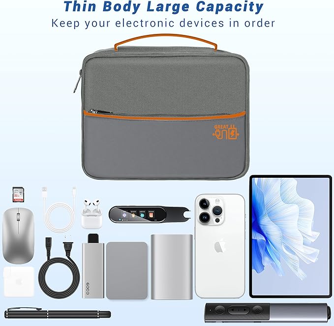 Electronics Organizer,Travel Cord Organizer Pouch, Portable Cable Organizer Bags, Waterproof Electronic Accessories Storage Case for Cables, Cords, Charger, Phone (Three Layer-Gray)