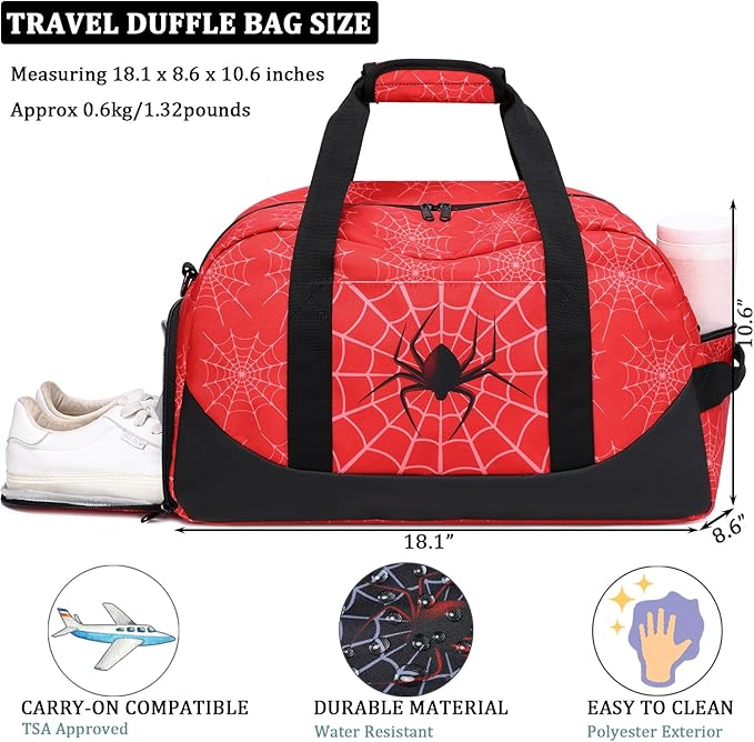 JIANYA Kids Duffle Bag Boys Sports Gym Bag with Shoe Compartment & Wet Pocket, Kids Carry On Weekender Travel Bag, Red