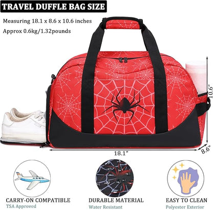 JIANYA Kids Duffle Bag Boys Sports Gym Bag with Shoe Compartment & Wet Pocket, Kids Carry On Weekender Travel Bag, Red