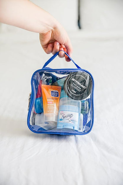 EzPacking Clear TSA Approved 3-1-1 Travel Toiletry Bag for Carry On/Quart Size Transparent Liquids Pouch for Airport Security/Reusable See Through Vinyl & PVC Plastic Organizer Men Women (Royal Blue)