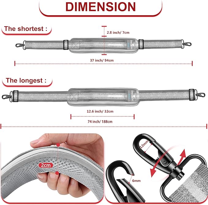 ZINZ 74" Shoulder Strap with Fixed Pad and Dual Balanced Buckles，Gray Silver Jacquard