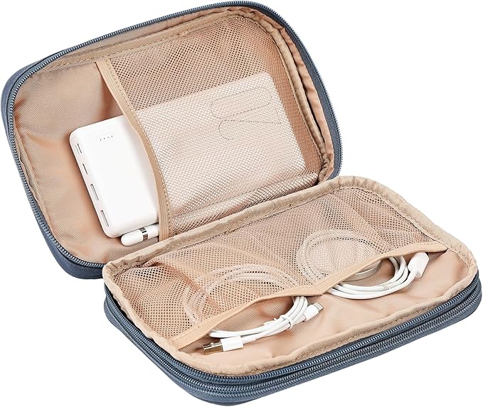 NISHEL Travel Cord Organizer Case, Double Layers Tech Electronic Bag, Essentials for Charger, Cable, Phone, Flash drive, Large, Aegean-Blue
