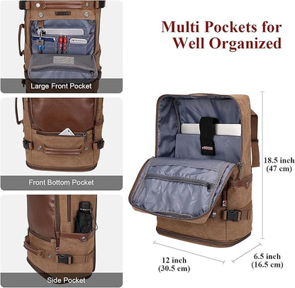 WITZMAN Travel Backpack for Men Women Carry on Luggage Backpack Canvas Rucksack Duffel bag with Shoe Compartment（A2020 Brown）