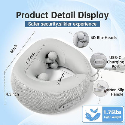 Neck Massager for Pain Relief deep Tissue, Neck Pillow Airplane with Heat and kneading, Neck Support Pillow for Sleeping Traveling Office & Home, Ideal for Women and Men (Blue)