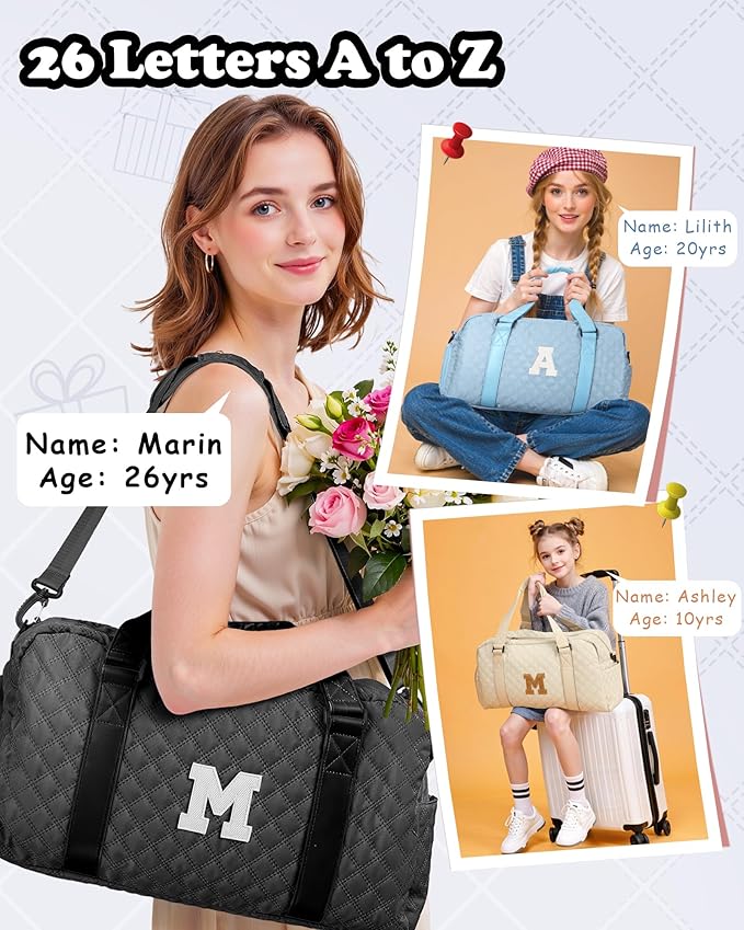 Personalized Duffle Bag Women Girls Gift: Letter Carry on bags, Dance Cheer bag Sports for Girl, Kid Gymnastics Bags, Birthday Gifts for Women Girls Kids Teens Mom Teacher