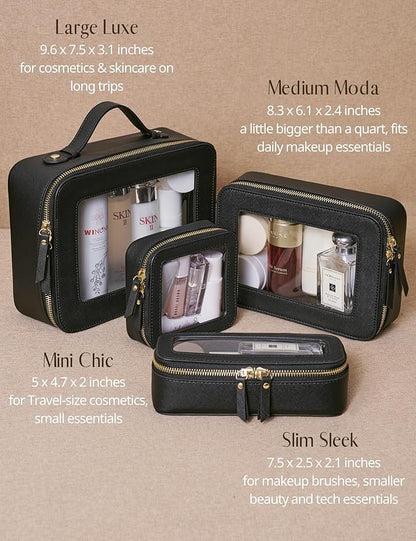 Popvibe Clear Makeup Bag Travel Cosmetic Case Transparent Toiletry Bag with Zipper, Portable Make Up Organizer Traveling Compact Car Bag for Essentials