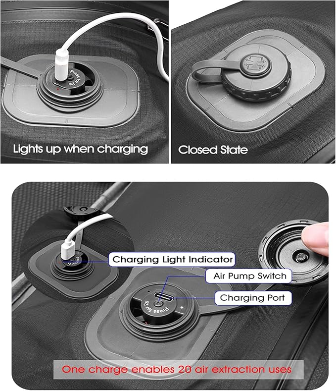 Vacuum Bags for Travel Organiser Packing Bag for Carry-On Luggage Backpack Suitcase Reusable Vacuum Seal Save Space Compression Bag with Built-in Pump & USB-C Charging waterproof Storage Bags(Black)