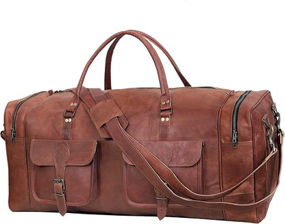 Leather Duffle Bag for Men Luggage Handmade Travel Bag Carry On Luggage Weekender Bags Overnight Gym Sports Cabin Holdall Bag For Airplanes Men And Women (30 Inch Brown)