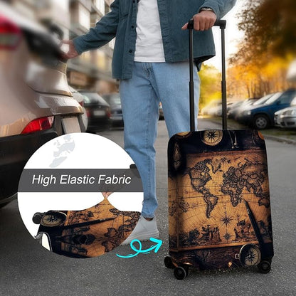 Luggage Cover Protector for 30-32 Inch Suitcases, TSA Approved Elastic Travel Suitcase Covers, Anti-Scratch Washable Luggage Sleeve for Carry On & Checked Bags, Old Map
