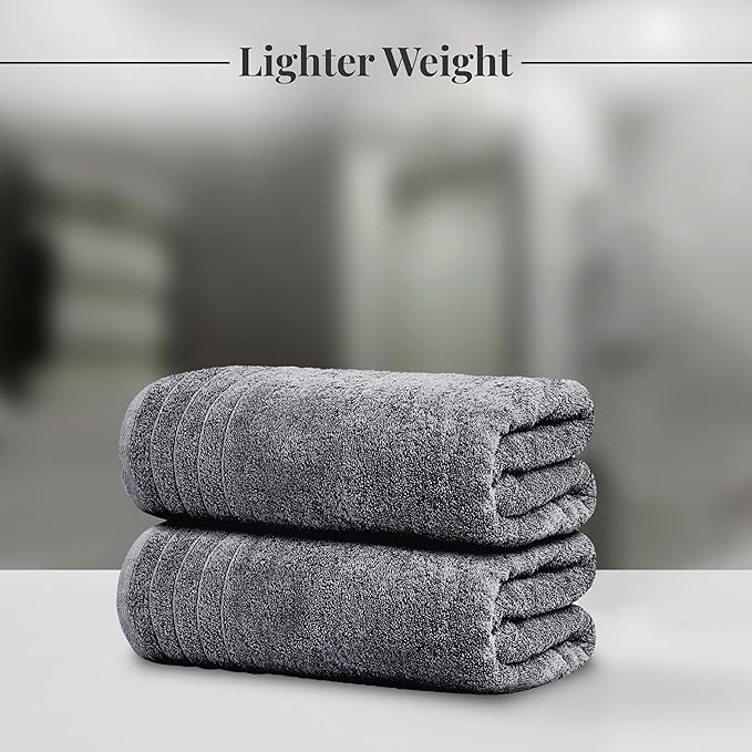 Tens Towels Pack of 8 Towels Set, 2 Extra Large Bath, 2 Hand, 4 Washcloths, 100% Cotton, Lighter Weight, Quicker to Dry, Super Absorbent, Perfect for Bathroom, Dark Grey