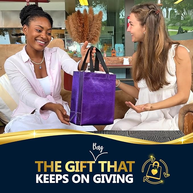 Nush Nush Shiny Purple Gift Bags Bulk, Set of 30 - Reusable Medium Gift Bags with Handles - Purple Goodie Bag Perfect for Halloween, Holidays, Birthday Party Favor, Small Business, Events - 8Wx4Dx10H