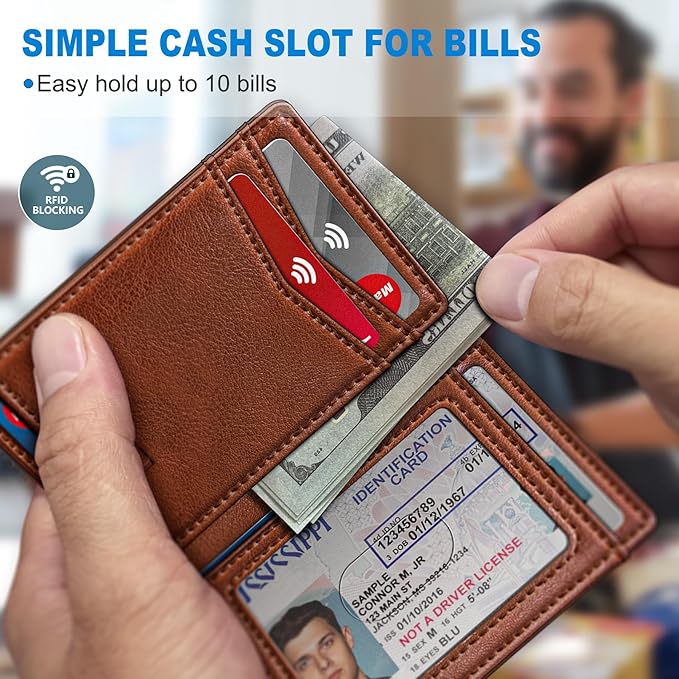 Airtag Slim Leather Wallet for Men - 12-Card Capacity, Magnetic Closure, Money Clip & Simplified Bill Compartment, RFID Blocking (4.3" x 3.0") | Gift Boxed