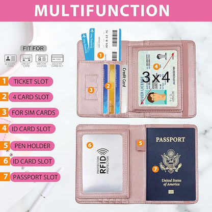 Melsbrinna Rfid Passport Holder for Travel women/Men, Cute Passport Wallet Rfid Blocking Card Slots, Rfid Passport Cover/CaseTravel Wallet, Passport Book Holder (1, Pink2)