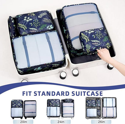 BAGAIL 8 Set Packing Cubes Luggage Packing Organizer Bags for Travel Accessories-Navy Leaf