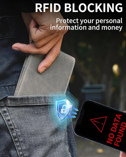 Mens Wallet Bifold Genuine Leather RFID Blocking Wallet for Men with 1 ID Windows 13 Card Holders 2 cash pockets 1 Gift Box