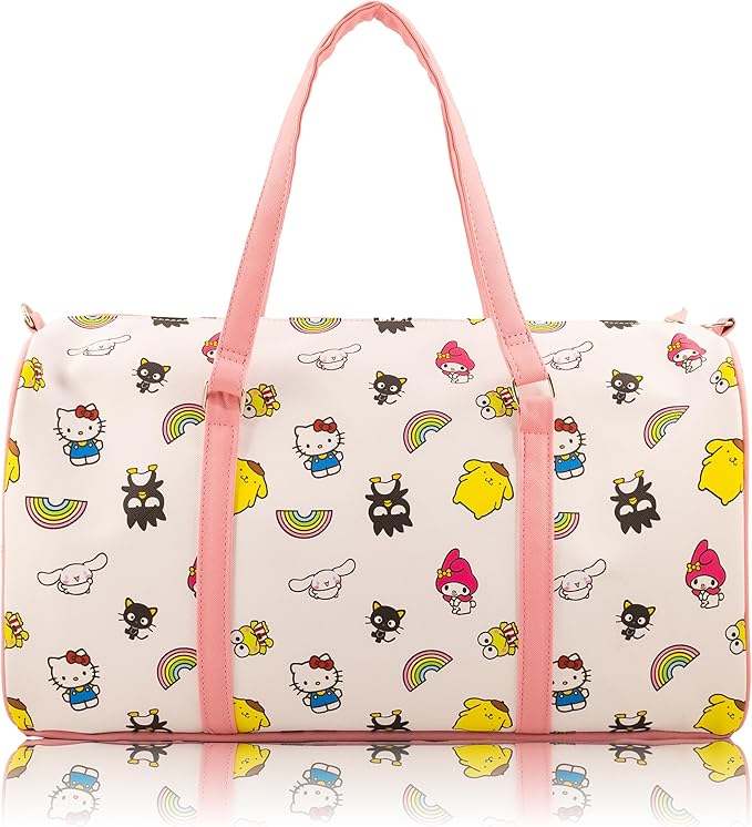 Sanrio Hello Kitty & Friends Rainbow Mini Duffle Bag for Girls | Small Travel Bag with Cinnamoroll | Lightweight Overnight Bag with Adjustable Strap | Ages 3+