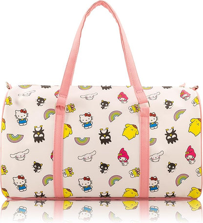 Sanrio Hello Kitty & Friends Rainbow Mini Duffle Bag for Girls | Small Travel Bag with Cinnamoroll | Lightweight Overnight Bag with Adjustable Strap | Ages 3+