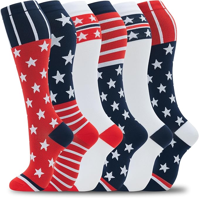fenglaoda Compression Socks Women Men 6 Pairs, Knee High Best Support Circulation Socks for Running, Travel, Flight, Nurse
