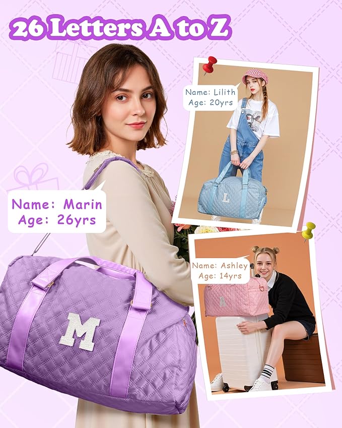 Gifts for Girls Age 10 11 12 13 14 15 16 17 18, Initial Travel Duffel Bag, Graduation Gifts for Her, Monogram Overnight Bag, Gift for Friend Sister Women gifts