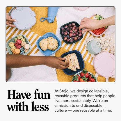 STOJO Collapsible Travel Cup - Reusable To-Go Pocket Size Silicone Bottle for Hot and Cold Drinks - Perfect for Camping - Microwave & Dishwasher Safe (Carbon, 12 Ounce (Pack of 1) - No Straw)