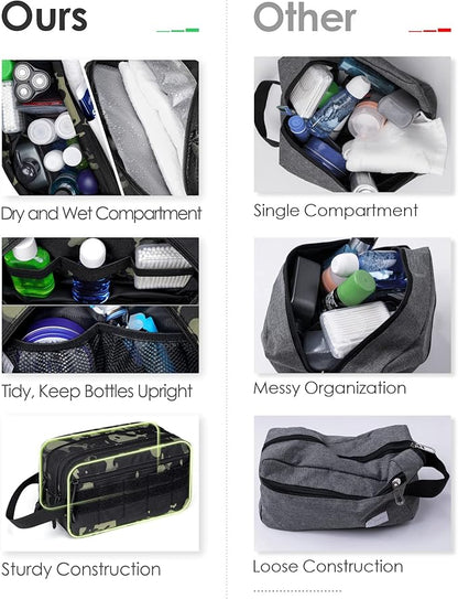 TACTICISM Toiletry Bag for Men - Dry Wet Separate Travel Toiletry Bag, Tactical Molle Dopp Kit for Men with Large Capacity, Water-Resistant Shaving Bag for Adult Women for Travel, Black Camo