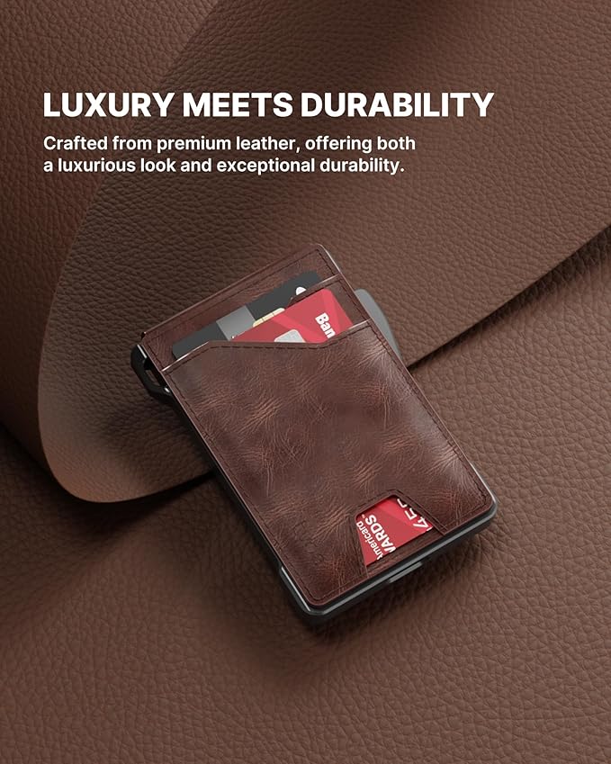 typecase Tactical Wallet for Men Card Holder: Pop Up Card Case, Genuine Leather, Smart, RFID Blocking, Slim, Minimalist, Thin, Front Pocket - 9-13 Card Capacitiy, ID Window, Money Clip (Brown)