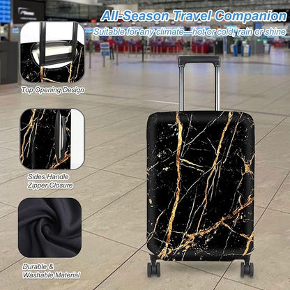 Luggage Cover Protector for 26-28 Inch Suitcases, TSA Approved Elastic Travel Suitcase Covers, Anti-Scratch Washable Luggage Sleeve for Carry On & Checked Bags, Black Marble