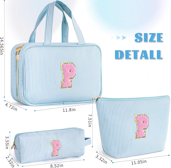 Toiletry Bag Small Make Up Bag Set - Travel Makeup Bag Pouch for Women Cosmetic Pouch Cute - Personalized Gifts Mom Gifts for Women Her - Blue P