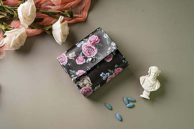 Pill Organizer,LIZIMANDU Weekly Travel Pill Case Box Medication Reminder Daily AM PM, Day Night 7 Compartments,for 4 Times A Day, 7 Days a Week-Includes Leather PU Carrying Case (Black Rose)