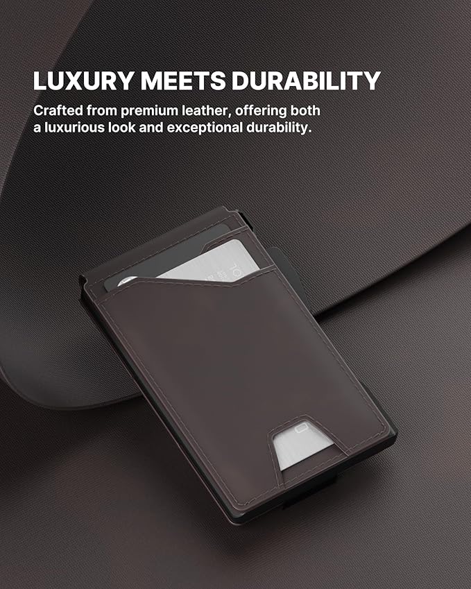 typecase Tactical Wallet for Men Card Holder: Pop Up Card Case, Genuine Leather, Smart, RFID Blocking, Slim, Minimalist, Thin, Front Pocket - 13 Card Capacitiy, ID Window, Money Clip (Dark Brown)