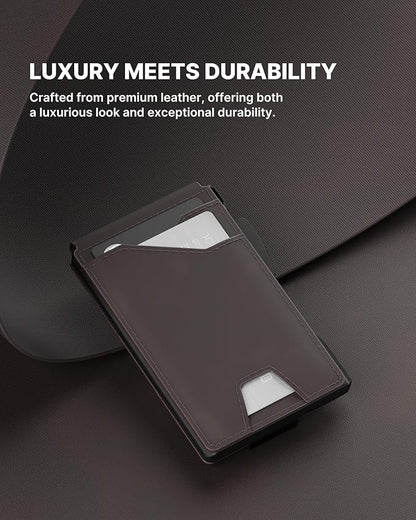 typecase Tactical Wallet for Men Card Holder: Pop Up Card Case, Genuine Leather, Smart, RFID Blocking, Slim, Minimalist, Thin, Front Pocket - 13 Card Capacitiy, ID Window, Money Clip (Dark Brown)