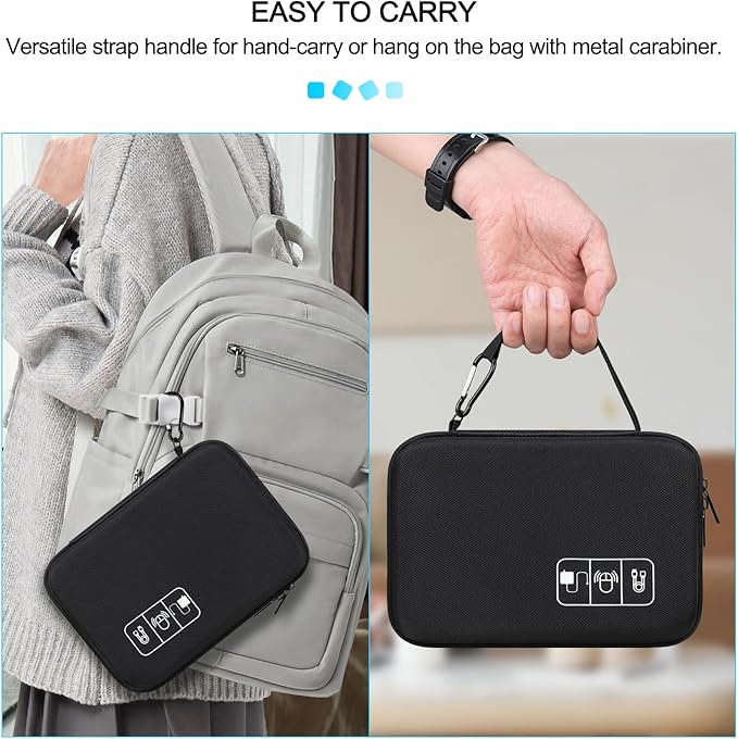 Lacdo Hard Travel Electronic Organizer Case for MacBook Power Adapter Charger, Cables, Apple Pencil, Mouse, Power Bank, USB Flash Disk,SD Card Small Protective Portable Accessories & 3 Cable Tie,Black