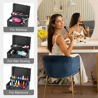 Rolling Makeup Case with Large Drawer, Makeup Train Case with Tray, Cosmetology Case on Wheels, Travel Makeup Case Organizers, Professional for Salon Barber, Nail, Tattoo, Black