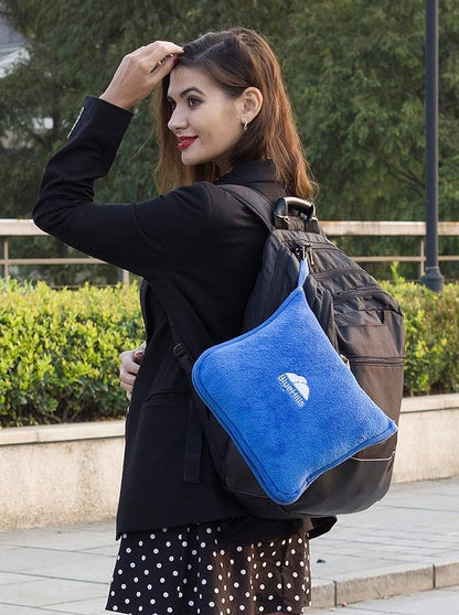 BlueHills 2-Pack Premium Soft Travel Blanket Pillow Airplane Blanket in Soft Bag Pillowcase with Hand Luggage Belt and Backpack Clip, Compact Pack Large Blankets for Any Travel Royal Blue T015