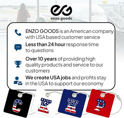 USA Initial Luggage Tag | 10 Pack | Personalized Luggage Tags for Suitcases | Choose Monogram Letter | Custom Fonts & Colors | Choose Tag Color