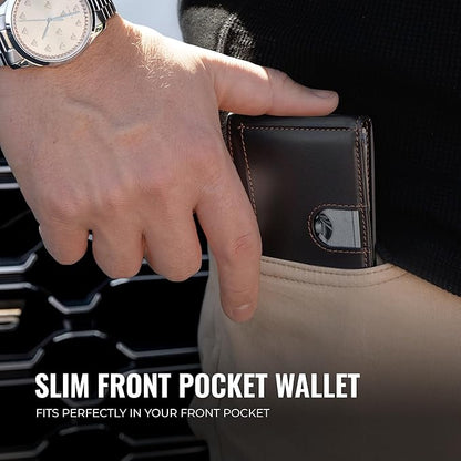 Kingly Cash Clip Slim Leather Wallet for Men with RFID Blocking & Money Clip - Minimalist Front Pocket Bifold Wallet Holds 12 Cards - Secure Card Holder with Easy Access Pull Tab