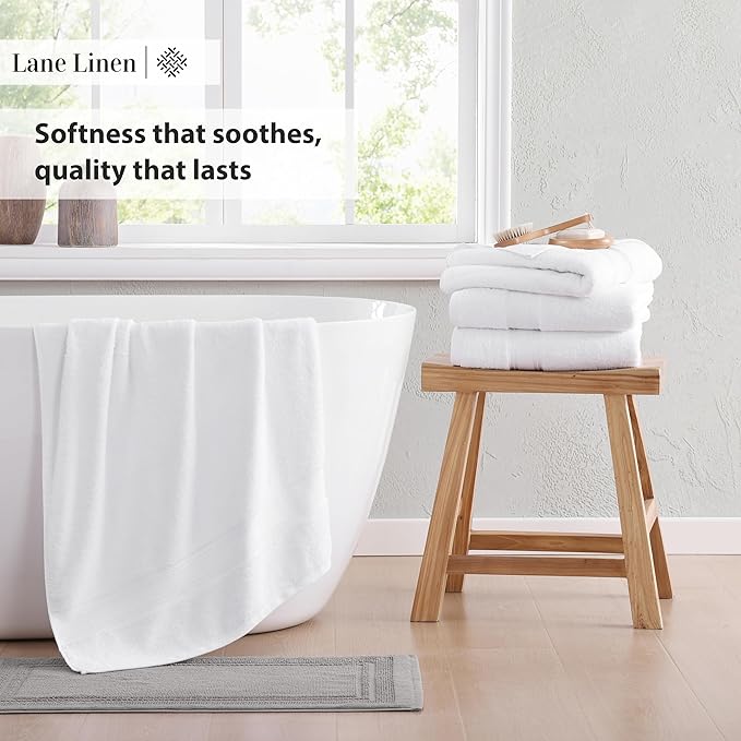 LANE LINEN 100% Cotton 4 Pack Bath Towels (28"x54") - Zero Twist, Cotton - Large Towels for Bathroom - Quick Drying, Highly Soft & Absorbent Shower Towel Set - Hotel & Spa Quality - White Towel Set