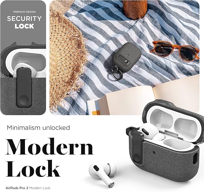 VRS Design Modern Lock Airpods Pro Case for Apple Airpods Pro 2nd Generation & 1st Generation (2023/2022/2019) (Sand Stone) [US Patent Registered]