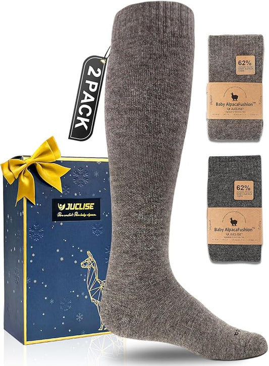 Alpaca Wool Heavyweight Knee High Compression Socks, Thick Winter Thermal Warm Soft Circulation Travel Flying