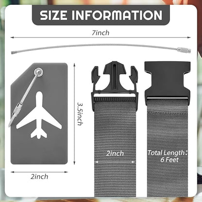 Weewooday 8 Pcs Luggage Straps Suitcase Tags Set for TSA Approved, 4 Travel Adjustable Suitcase Belt, 4 Silicone Luggage Tags with Name ID Card Travel Accessories(Dark Gray,Airplane)