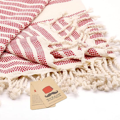 Bazaar Anatolia Turkish Beach Towel 100% Cotton Bath Towels 71x39 Quick Dry Sand Free Lightweight Large Oversized Mat Red - Made in Turkey