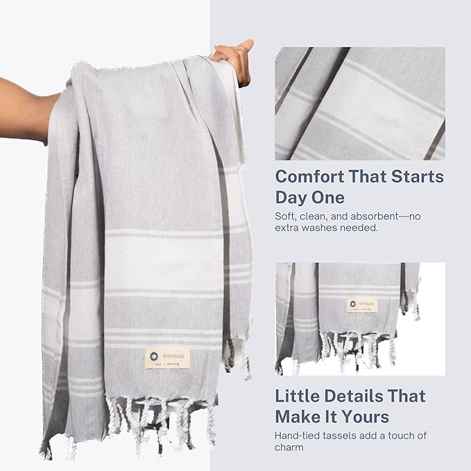 Cotton Turkish Beach Towel Towels Oversized 36"x72" Pool Absorbent Extra Large Quick Dry Sand Travel Towel (Light Grey, 2 Pack)