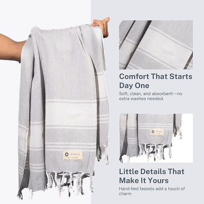 Cotton Turkish Beach Towel Towels Oversized 36"x72" Pool Absorbent Extra Large Quick Dry Sand Travel Towel (Light Grey, 4 Pack)