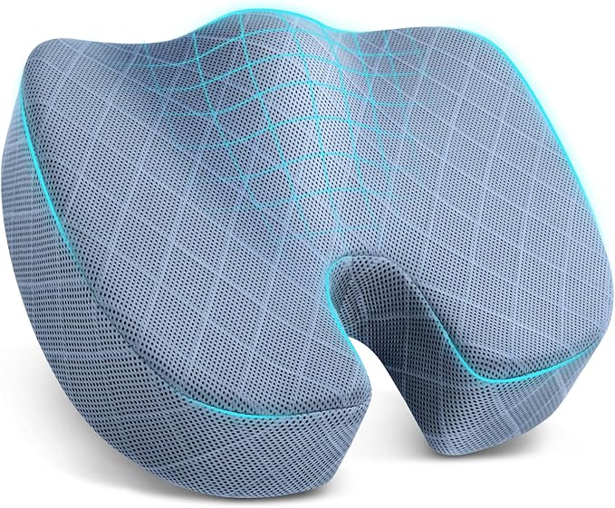 TushGuard Office/Car Seat Cushion, Non-Slip Sciatica & Back Coccyx Tailbone Pain Relief Chair Pad, Memory Foam Butt Pillow for Computer Desk, Wheelchair, Driving (Light Blue, XX-Large)