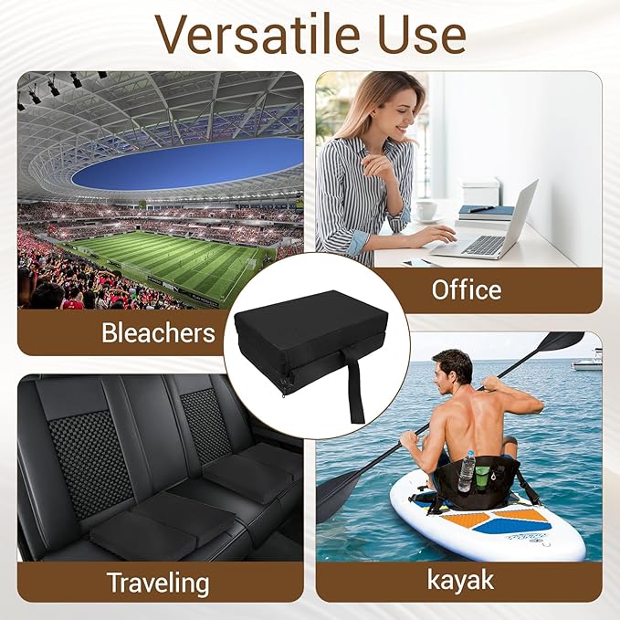 Portable Airplane Seat Cushions 2 Pack, Stadium Seat Cushions 16.8 * 13 * 2 inches with Handle, Foldable Design for Travel and Outdoor Use (Black)