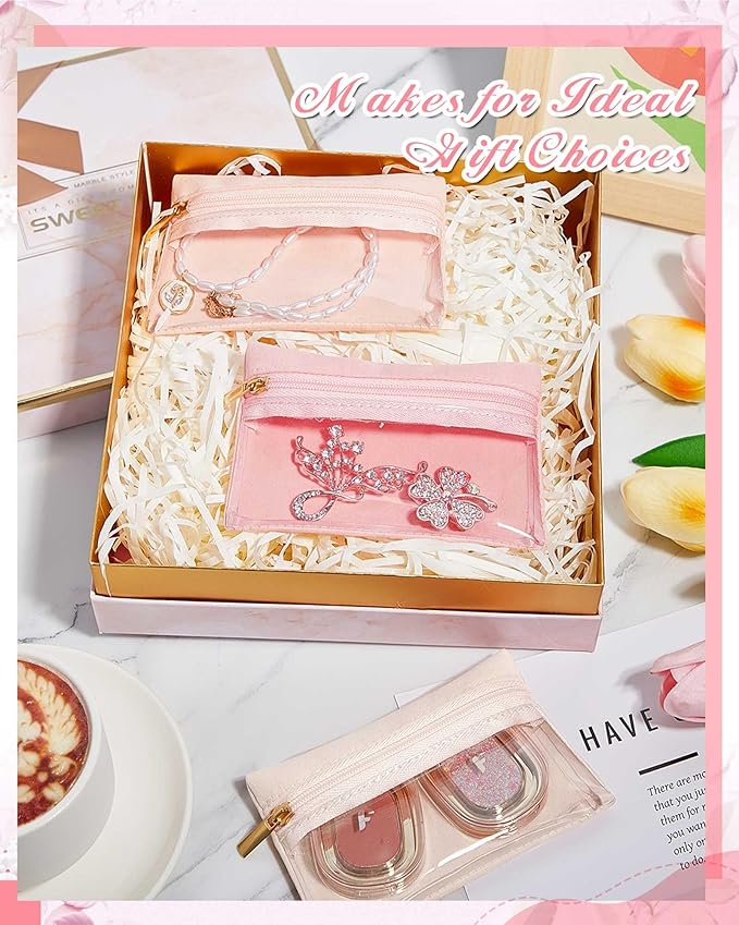 Uiifan Travel Jewelry Organizer Flannel Jewelry Bags Portable Jewelry Pouch with Zipper Pockets for Women Girl Gift