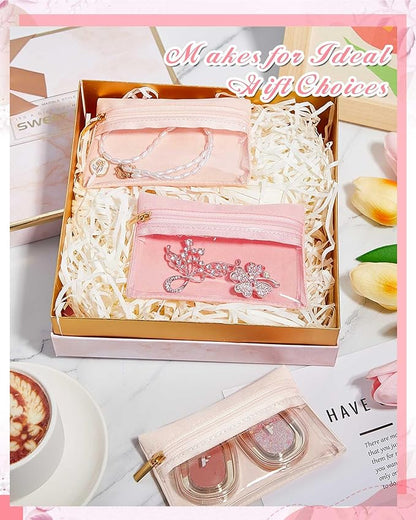 Uiifan Travel Jewelry Organizer Flannel Jewelry Bags Portable Jewelry Pouch with Zipper Pockets for Women Girl Gift