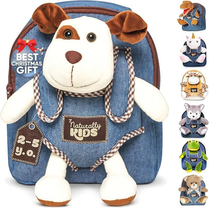 Naturally KIDS Dog Backpack, Dog Toys for Toddlers, Toddler Stuffed Animals Gifts for 2 3 4 5 Year Old Girl Boy